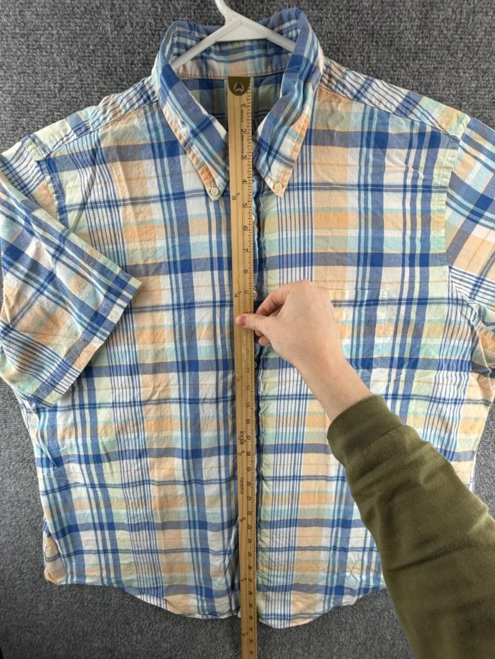 Brooks Brothers Beige Blue Plaid Button-Down 2XL Short Sleeve Regent Cotton Mens